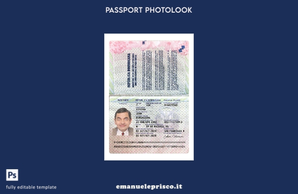 modello presente di passaporto della Repubblica Dominicana in stile verificato